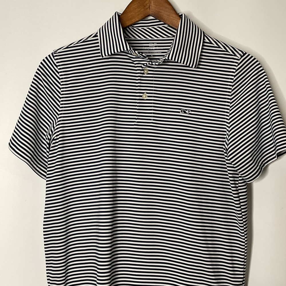 Vineyard Vines Boys Sankaty Blue White Striped Short Sleeve Polo Button Shirt L - Picture 6 of 12